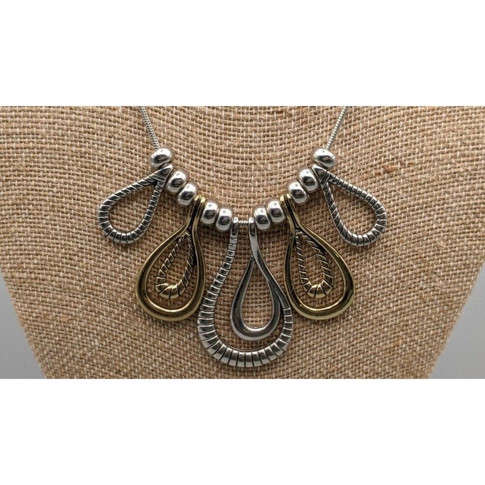 Gold / Silver Tone Graduated Loop Pendant Snake Chain Statement Necklace 19"